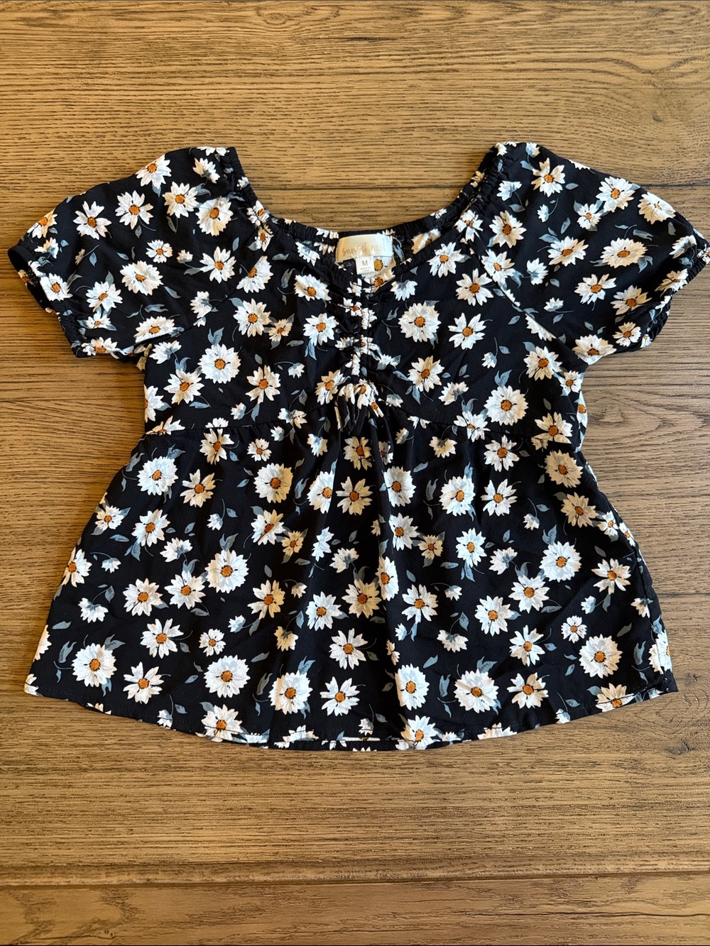 Girls Black Daisy Ruffle Peplum Top